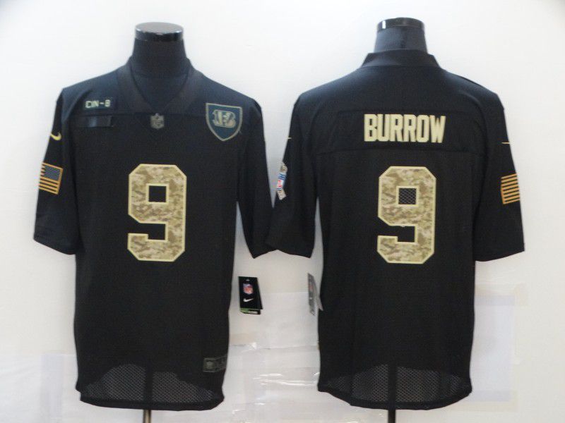 Men Cincinnati Bengals #9 Burrow Black Camo Lettering 2020 Nike NFL Jersey->chicago white sox->MLB Jersey